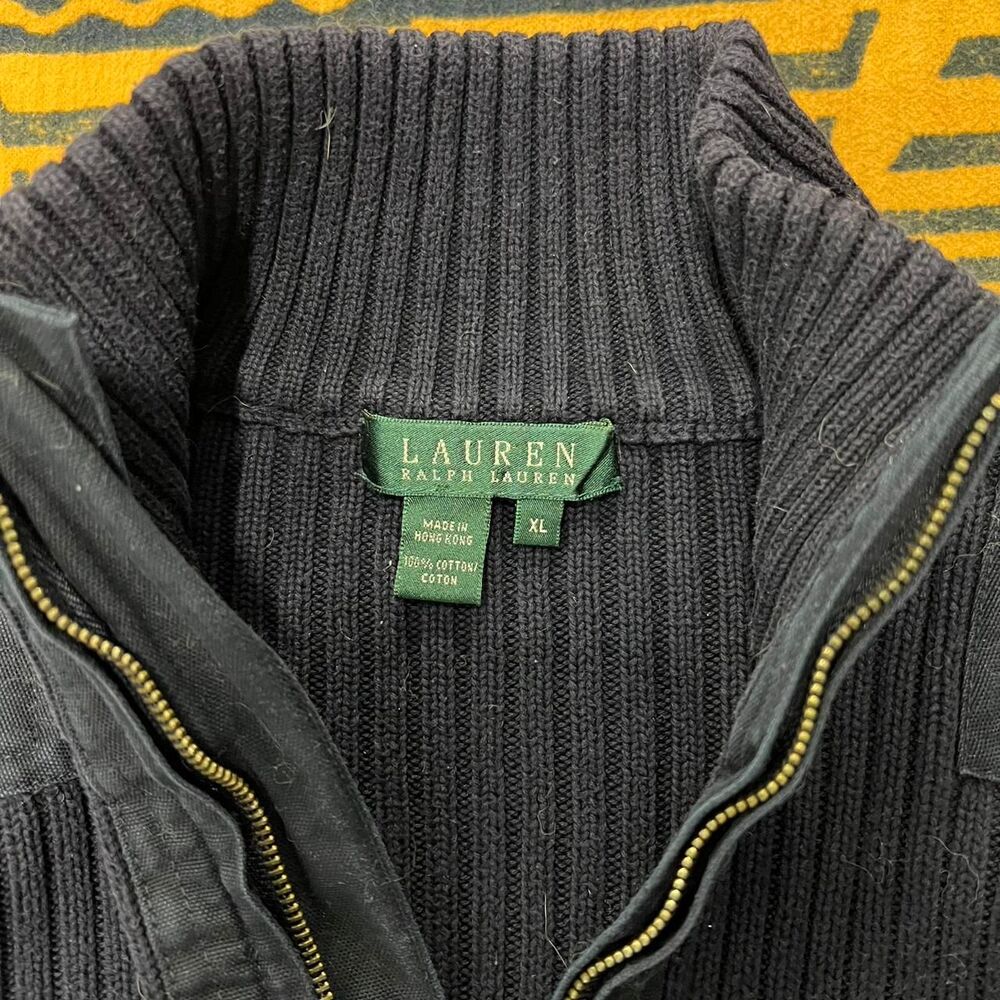 navy lauren polo Ralph Lauren quarter zip womens xl patch chunky knit ribbed y2k - Picture 3 of 7